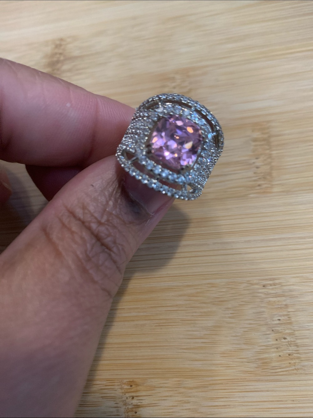Silver Statement Ring with Pink Center Stone